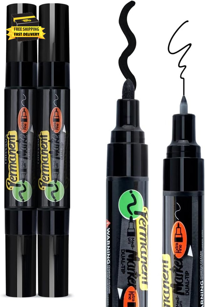 2 Black Bold Tip and Extra Fine Tip Paint Markers Waterproof Oil Paint Pen ⭐️⭐️⭐