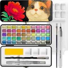 ARTISTRO 50 Metallic Colors Watercolor Paint Set – Portable Paint Set with Palet