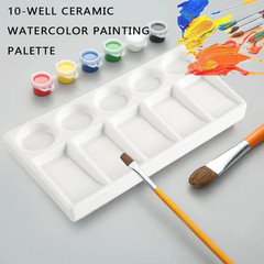 Watercolor Palette Tray 10 Wells White Rectangle Ceramic Artist Paint Palette Po