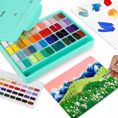 HIMI Gouache Paint Set, 48 Colors x 0.4oz, Twin Cup Jelly Design, bouns 3 Bru…