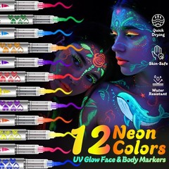 Toodler UV Neon Face Paint Markers 12 Colors, Glow in the Dark Multicolor