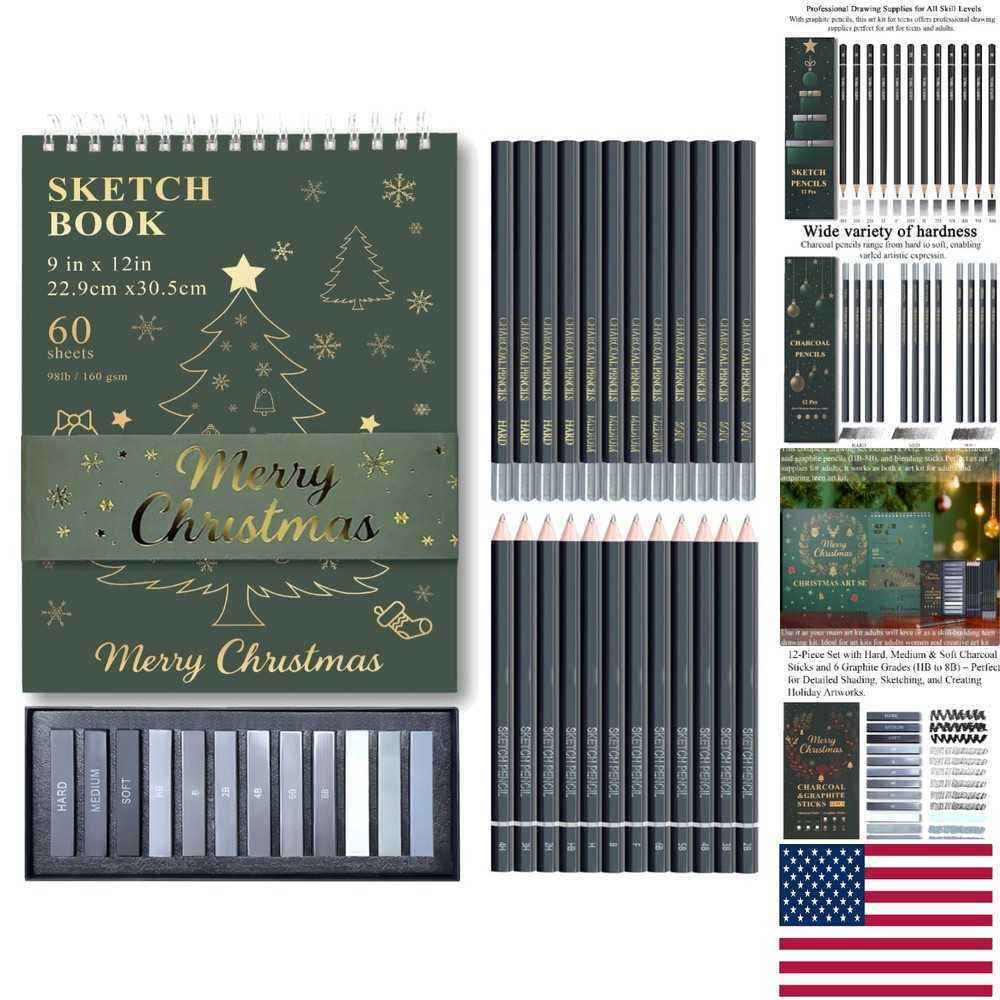 Ultimate Sketch Pad and Art Supplies Kit for All Levels: Christmas Green Edition