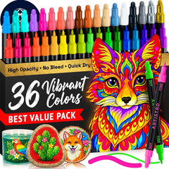 36 Dual Tip Acrylic Paint Markers Fine Brush Pens for Rock Wood Glass Fabric