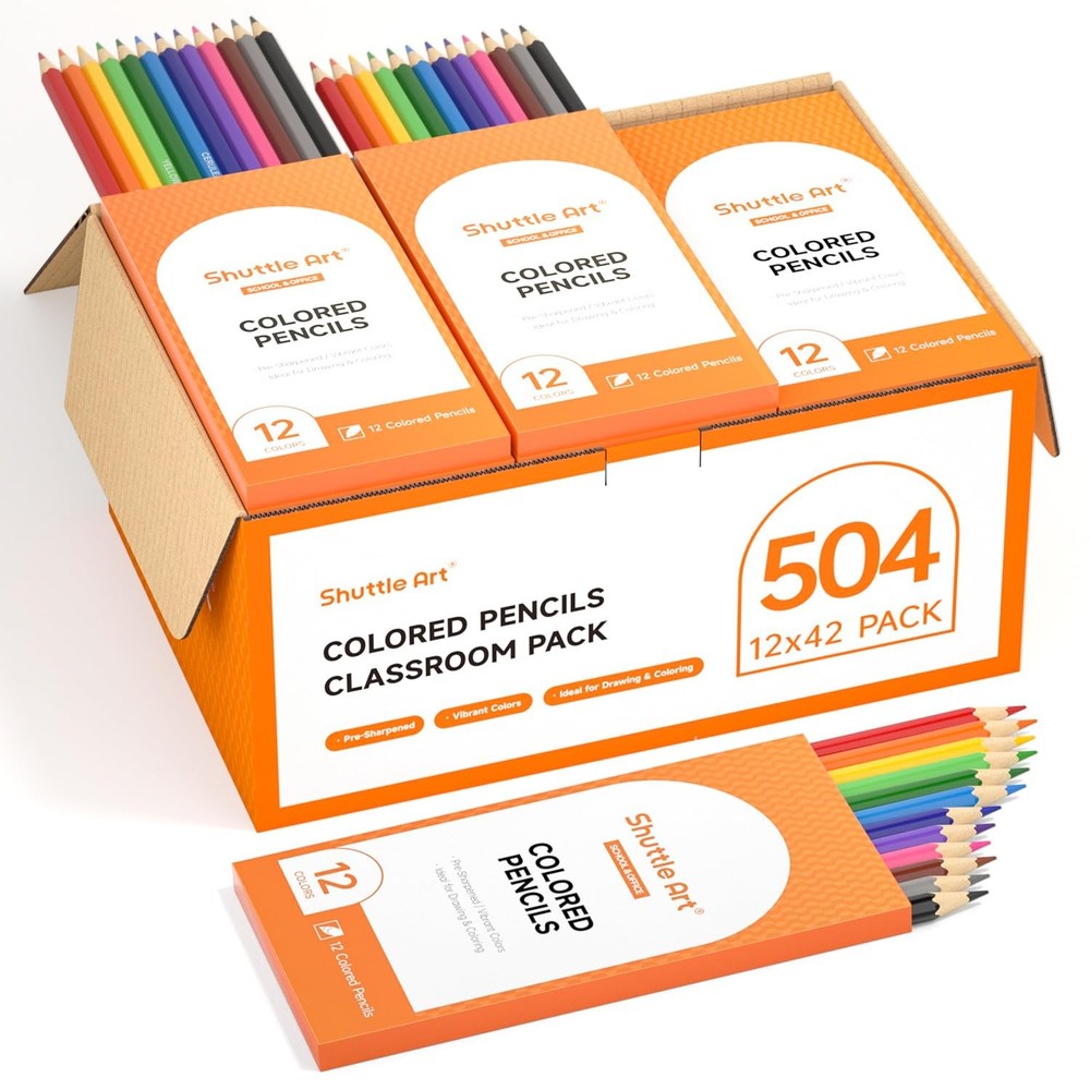 504 Colored Pencils Bulk, 12 Vibrant Colors, Pack of 42, Pre-sharpened Colori…
