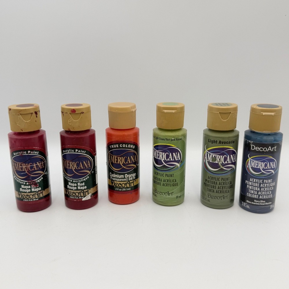DecoArt Americana Acrylic Paint Set 6 Colors Napa Red Orange Green Blue 2oz Lot