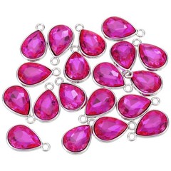 20PCS 12x20mm Alloy Glass Crystal Teardrop Charm Rose Red