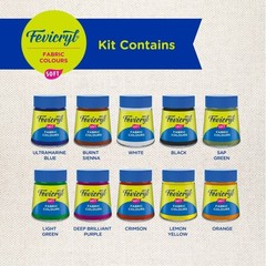 Pidilite Fevicryl Fabric Colour Kit-20ml for Fabric Painting (10 X 20ml, Multic)