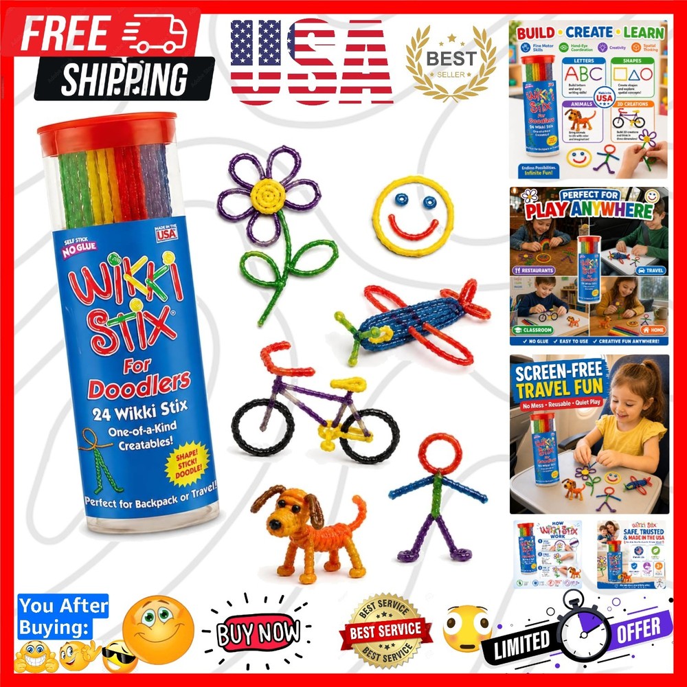 Doodler Travel Toy for Kids – 24 Reusable Wax Sticks for Sensory Play, Screen…