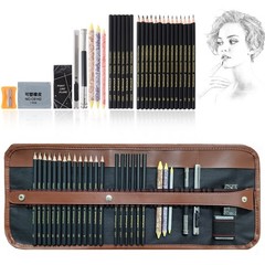 Heshengping Drawing Pencils Sketch 29 Pack, 29 Art Sets Canvas Rolling Pouch