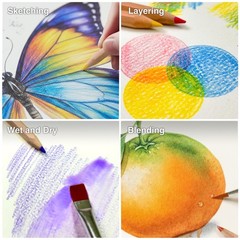 12 Color Watercolor Pencils Art Supplies Hexagonal Handles Aluminum Box