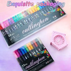 12 Colors Outline Shimmer Markers, Double Line Glitter Markers Pens for Chris…