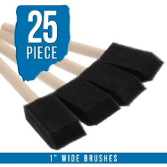 25 Pack – 1″ Foam Sponge Paint Brush Set Wood Handle Craft Touch Up Stain