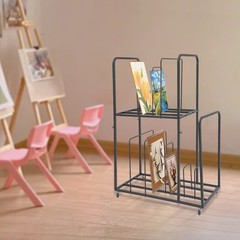 2 Tier Art Canvas Storage Rack with 4 Wheels Display Stand for Painting Board