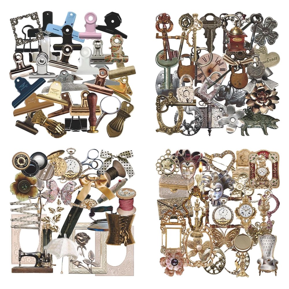 120 Pcs Vintage Scrapbooking Supplies for Junk Journal, 70mm x 70mm, vintage
