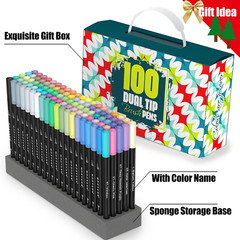 100 Dual Tip Markers Pens Fine Brush Tips Adult Coloring Calligraphy Drawing