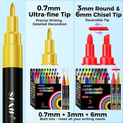Extra Fine Tip Liquid Chalk Markers – 30 Colors, 0.7mm, No Residue, Bistro & Men