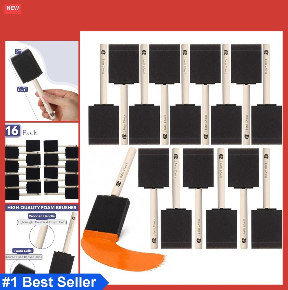 Foam Paint Brushes 2 Inch 16 Pack Wooden Handle for Painting Staining Varnishing