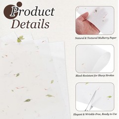 10Pcs A4 Mulberry Paper Sheets for Calligraphy, Red Flower Leaves 8.3″ x 11.7″