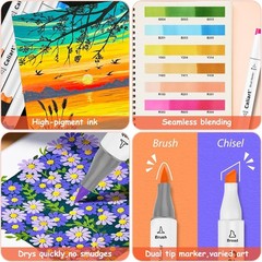 Alcohol Markers Brush Tip – 121 Colors Dual Tip Art Markers Set for Adult Col…