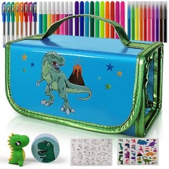 Dinosaur Pencil Case with Fruit Scented Markers Art Set, Dinosaur Gifts for B…