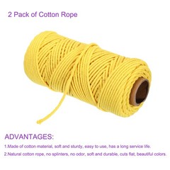 2 Pack 4mm x 87 Yard Yellow Cotton Macrame Rope, Single Strand Macrame Cord