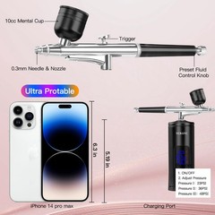 Airbrush Kit with Compressor, 48PSI Cordless Air Brush Set with 0.3mm Nozzle,…