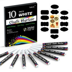 White Liquid Chalk Markers Set, Pack of 10 White Chalkboard Paint Pens with 1…