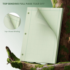 Engineering Paper Pad 8.5×11 Green 5×5 Grid 100 Sheets 3-Hole Punched