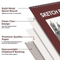 9″ x 12″ Sketch Book, 2-Pack 50 Sheets Spiral Bound Art Sketchbook, Brown