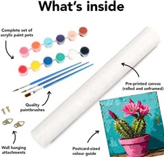 Easy Cactus Paint by Numbers Kit for Adults Beginners DIY Canvas Art Gift Set