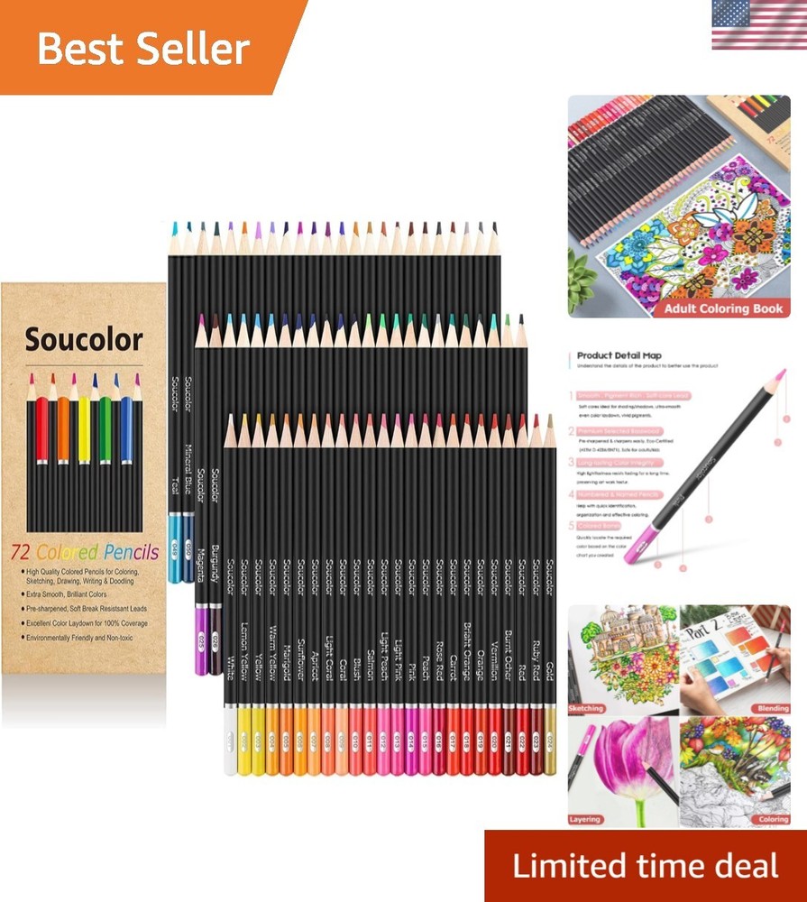 72-Color Colored Pencils for Adult Coloring Books, Soft Core, Back to School …