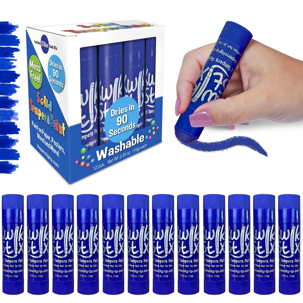 Kwik Stix Solid Tempera Paint Sticks – 12 Pack of Blue – Same Color Washable,…