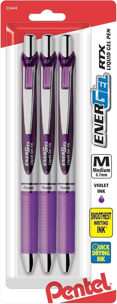 Pink BCA RTX Retractable Gel Pen 0.7mm Violet Ink, Pack of 3 for Smooth Writing