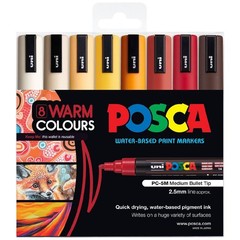 Posca PC-5M Paint Marker Medium Bullet Tip 2.5mm Warm Colours – Pack of 8