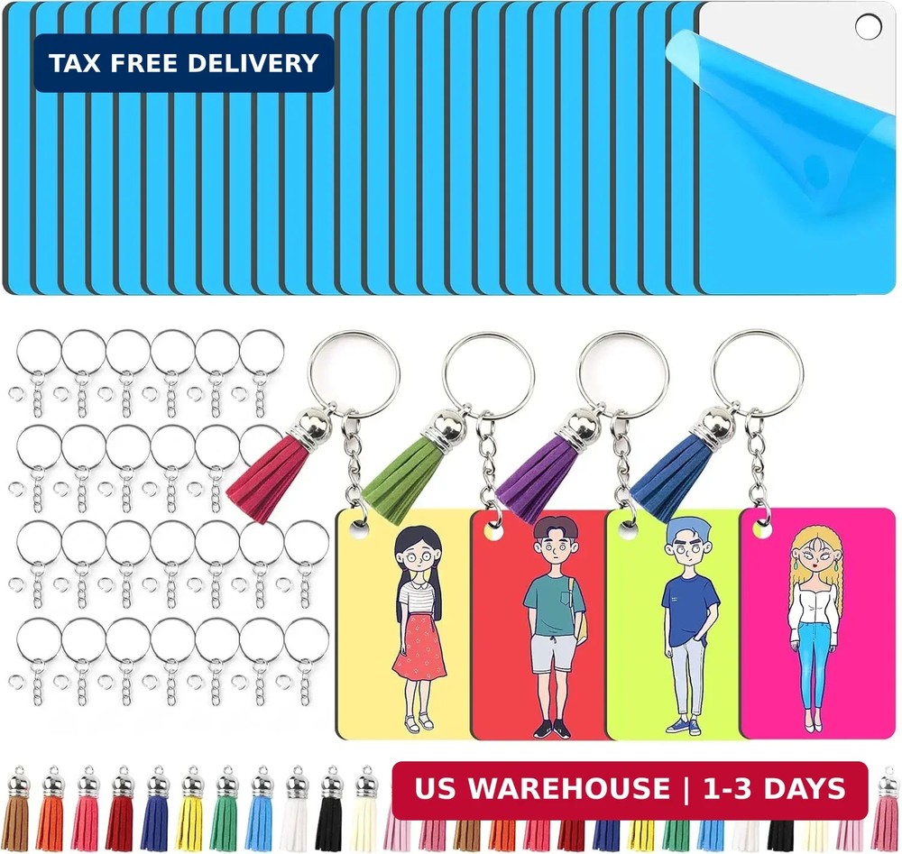 HTVRONT Sublimation Keychain Blanks – 120Pcs with Blue Protective Film – MDF Rec