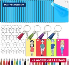 HTVRONT Sublimation Keychain Blanks – 120Pcs with Blue Protective Film – MDF Rec