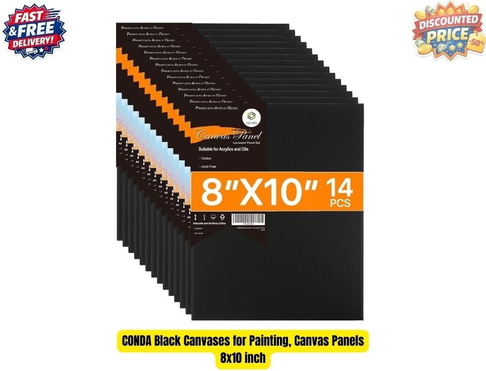 Black Canvas Panels 8×10 Inch 14 Pack 100% Cotton Primed Painting Canvas Boards