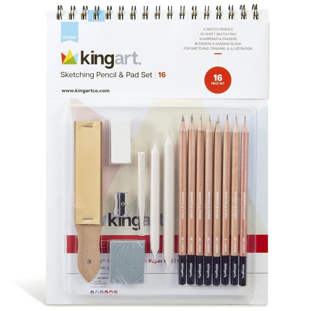 KINGART 16 Piece Sketching Set, Professional Drawing Pencils Art Kit Multiple