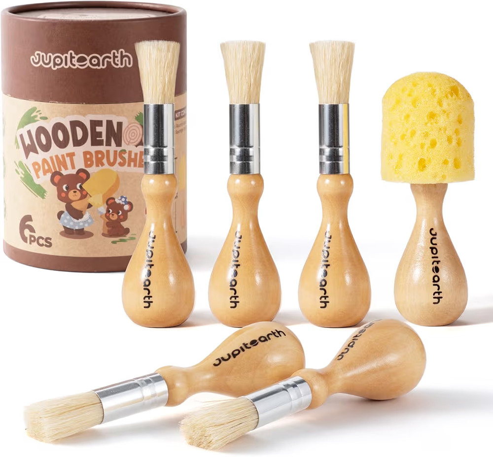 Jumbo Paint Brushes for Kids, Easy Grip Round and Sponge Toddler Paint Brushes