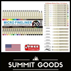 Muchcute 20-Piece Micro Fineliner Art Pens – 12 Colors & 8 Black Ultra-Fine Ink