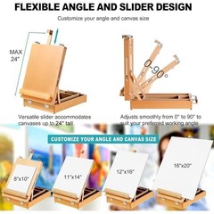 Portable Beechwood Tabletop Easel Art Set W/ Paints Brushes Storage Sketchbox US