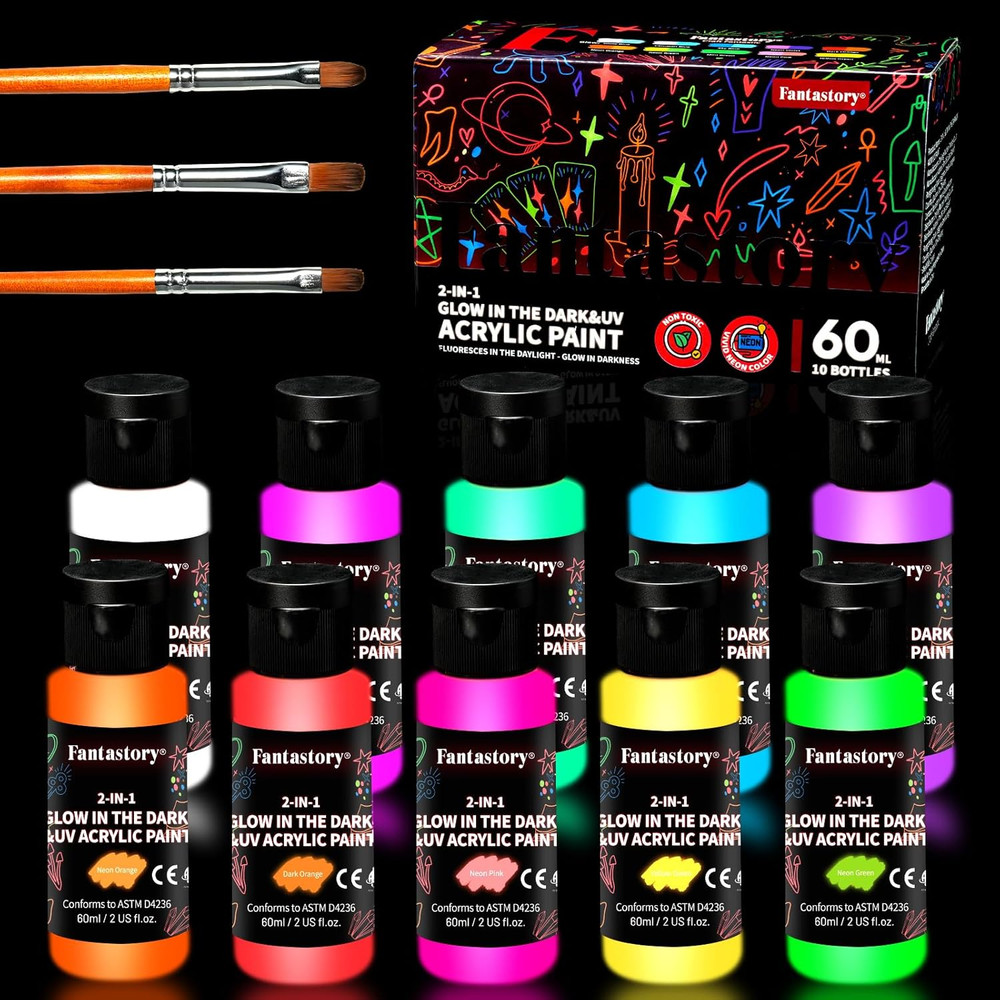 Fluorescent Glow in the Dark Paint,60Ml /2Fl Oz,Neon Colors Glow Acrylic Paints;
