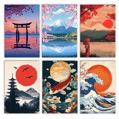 Tucocoo 6 Pack Japanese Paint by Number for Adults,Mount Fuji DIY Acrylic Pai…
