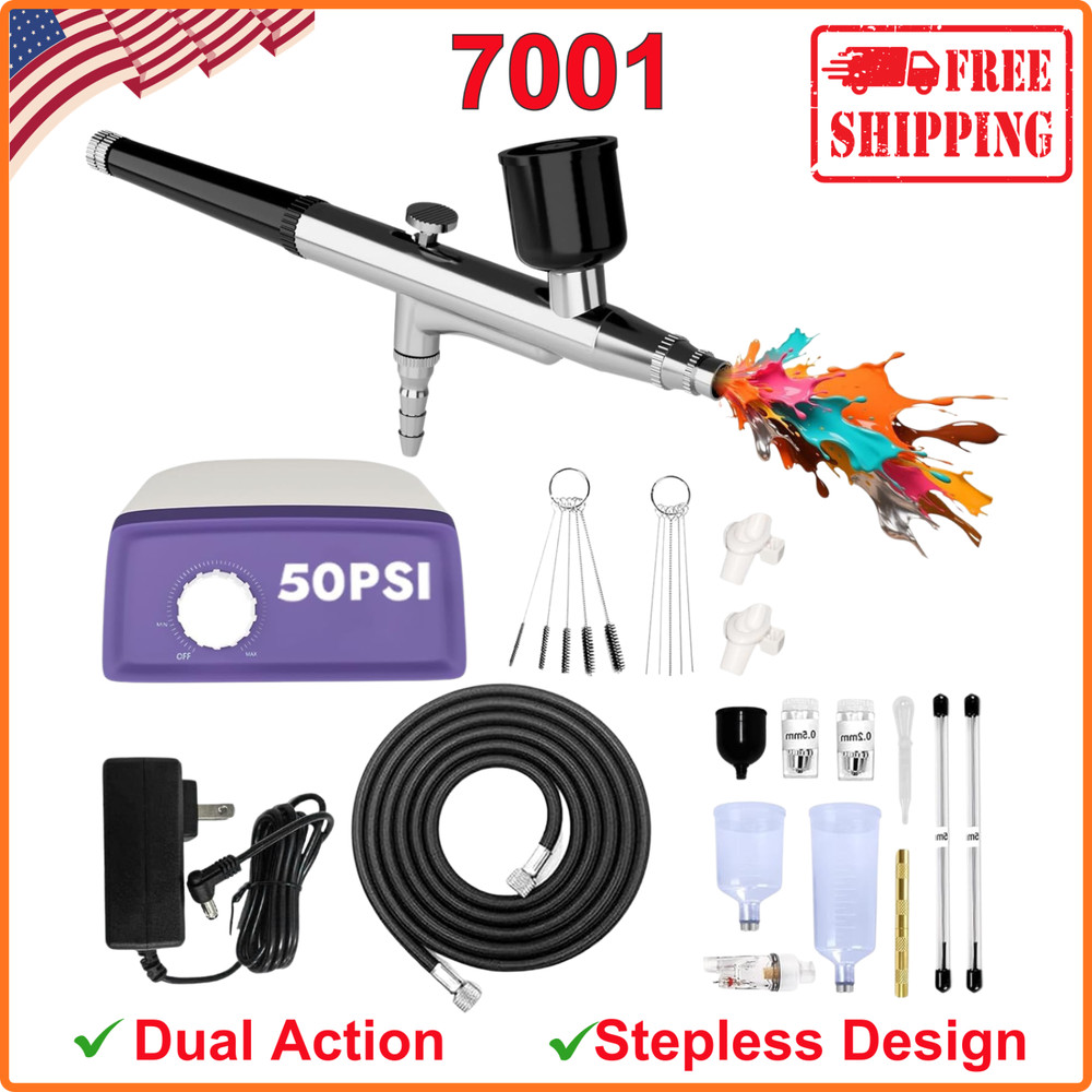 50 PSI Airbrush Kit with Air Compressor, High Pressure Airbrush Kit Non-Clogging