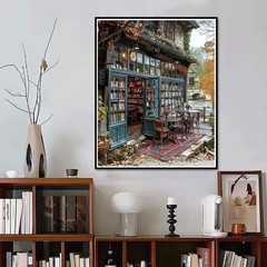 Yunruily Paint by Numbers Adults Bookshop-Paint 16 x 20 in, Bookshop