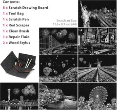 M MUGIT Scratch Art for Adults Kids, Rainbow Painting Night America / Europe