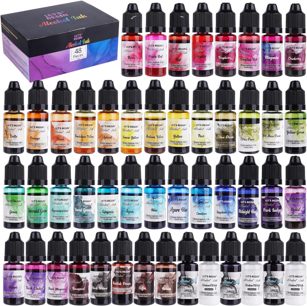 48Pcs Concentrated Alcohol Ink Set, Vibrant Colors Alcohol-Based Resin Ink for E