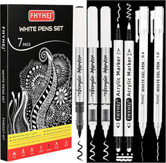 White Gel Pens Set of 7 – White Ink Pen Dual-Tip Acrylic Paint Pen Brush Tip …