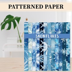 JarThenaAMCS 24 Sheets Christmas Pattern Papers Winter Blue Snowflake