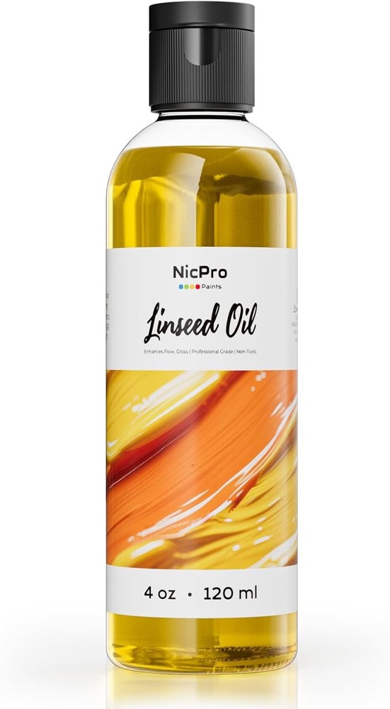 Nicpro Linseed Oil for Painting, 120ml (4oz) Refined Linseed Oil Medium for Thin